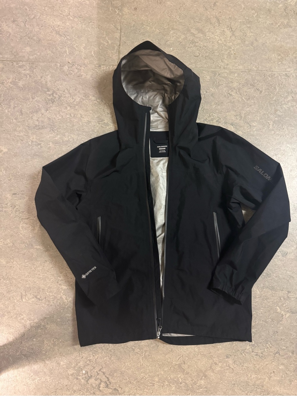 Salomon Goretex Black Men's Waterproof Hooded Raincoat Medium